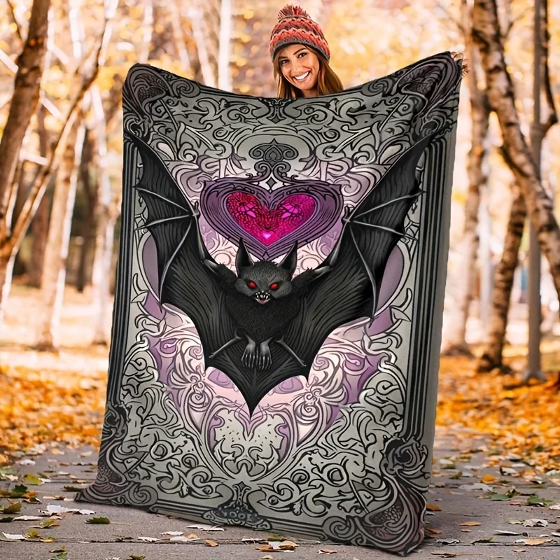 1pc, Vintage Vampire Black Bat Print Blanket, Outdoor Blanket, - Lightweight blanket suitable for outdoor, sofa, bed, travel, ca
