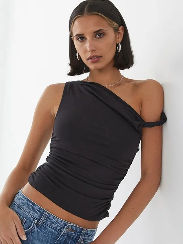 Nova moda sexy sem mangas camisetas femininas chique gola inclinada mulher regata senhora do escritório verão colete fino y2k roupas elegantes