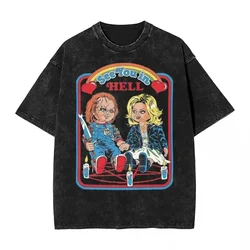 Horror Chucky and Tiffany Washed T Shirt Men Women We're Goin Killing Halloween Casual T Shirts Beach Tee Shirt Oversized Tops