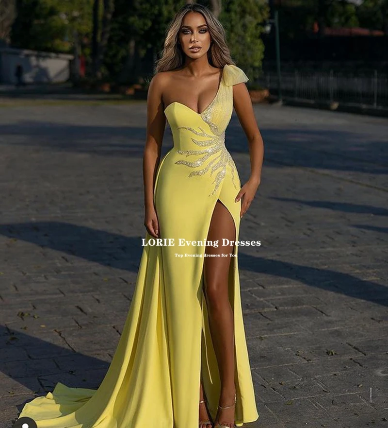 LORIE One Shoulder Slit 2022 Saudi Arabia Prom Party Dresses Lace Applique Formal Evening Dress Vestidos De Noche Abendkleider