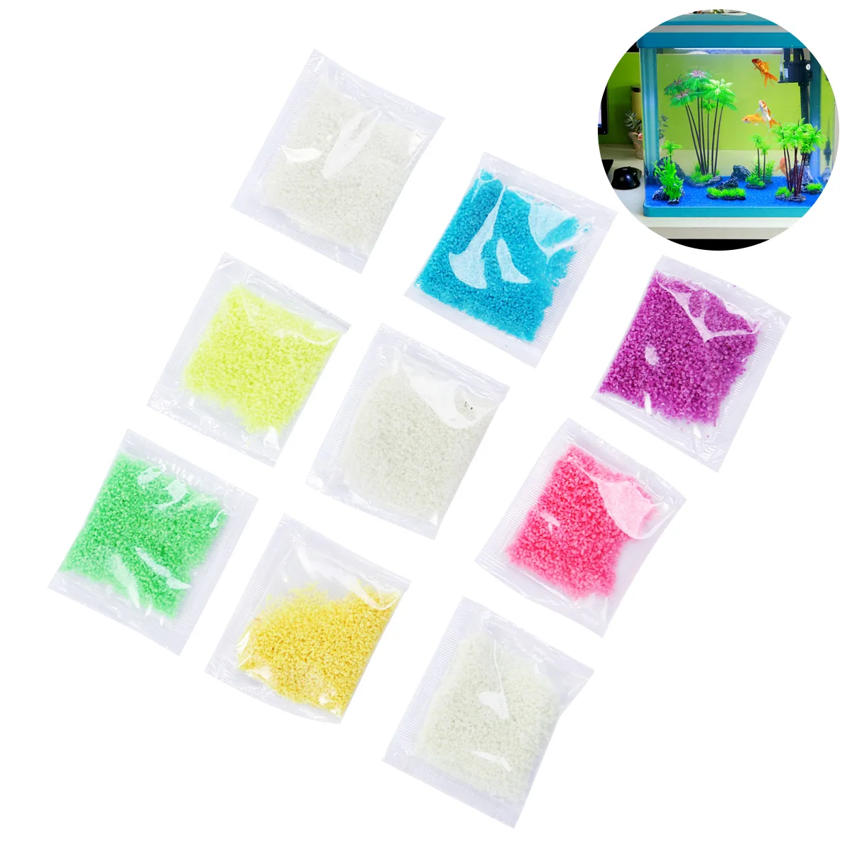 

9 Packs Long-Lasting Luminous Gravel Aquarium Landscaping Fluorescent Decoration Luminous Sand(Yellow Green, Blue Green, Sky