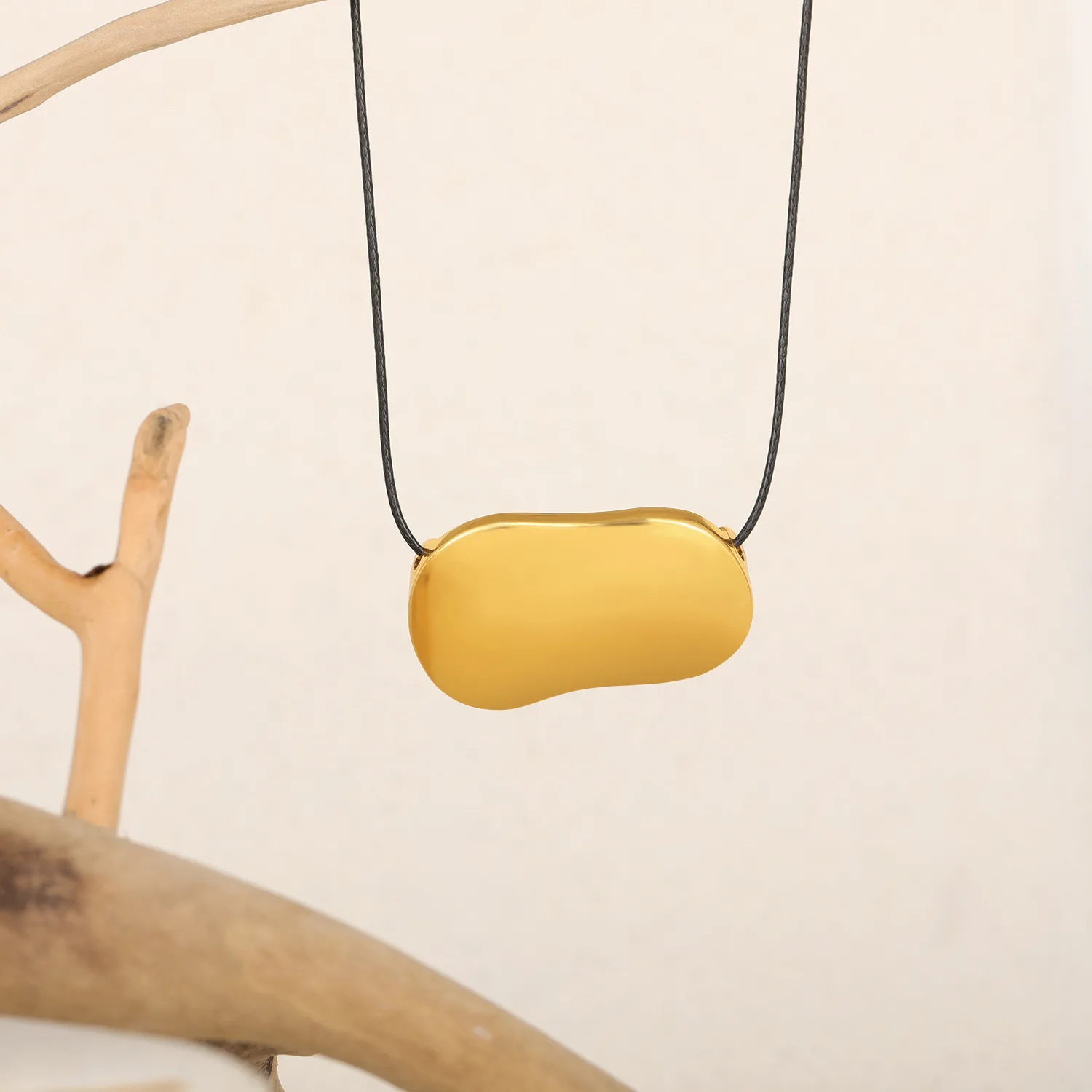 Minimalist Gold Color Irregular Pendant Necklace for Women, Mirror Finish Geometric Leather Cord Chain Statement Jewelry Gift