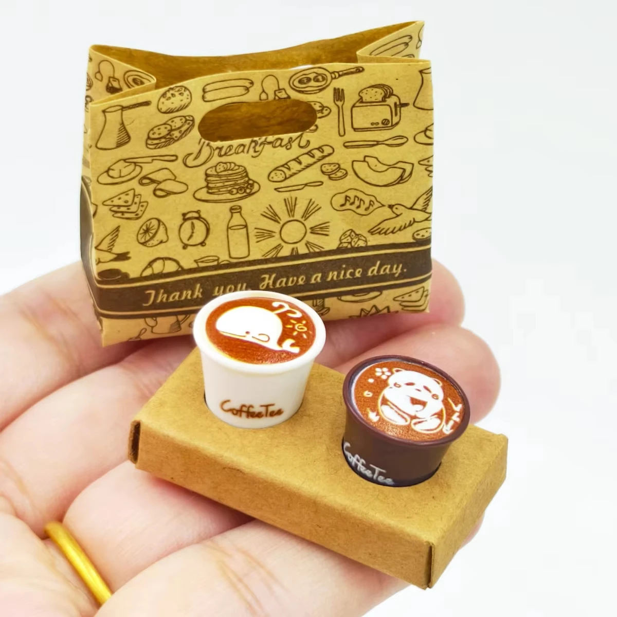 Kuhfell-Papier Backbeutel Kaffee/Tee-Set Modell, Kaffee-Mitnahmebeutel/Aufbewahrungsbeutel. Miniatur-Spielzeug! – Detail 4