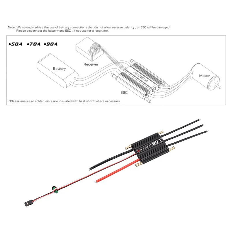 Flycolor ESC 90A Waterproof Brushless Speed Controller 2-6S Lipo with BEC 5.5V/5A Water Cooling System for RC Boat