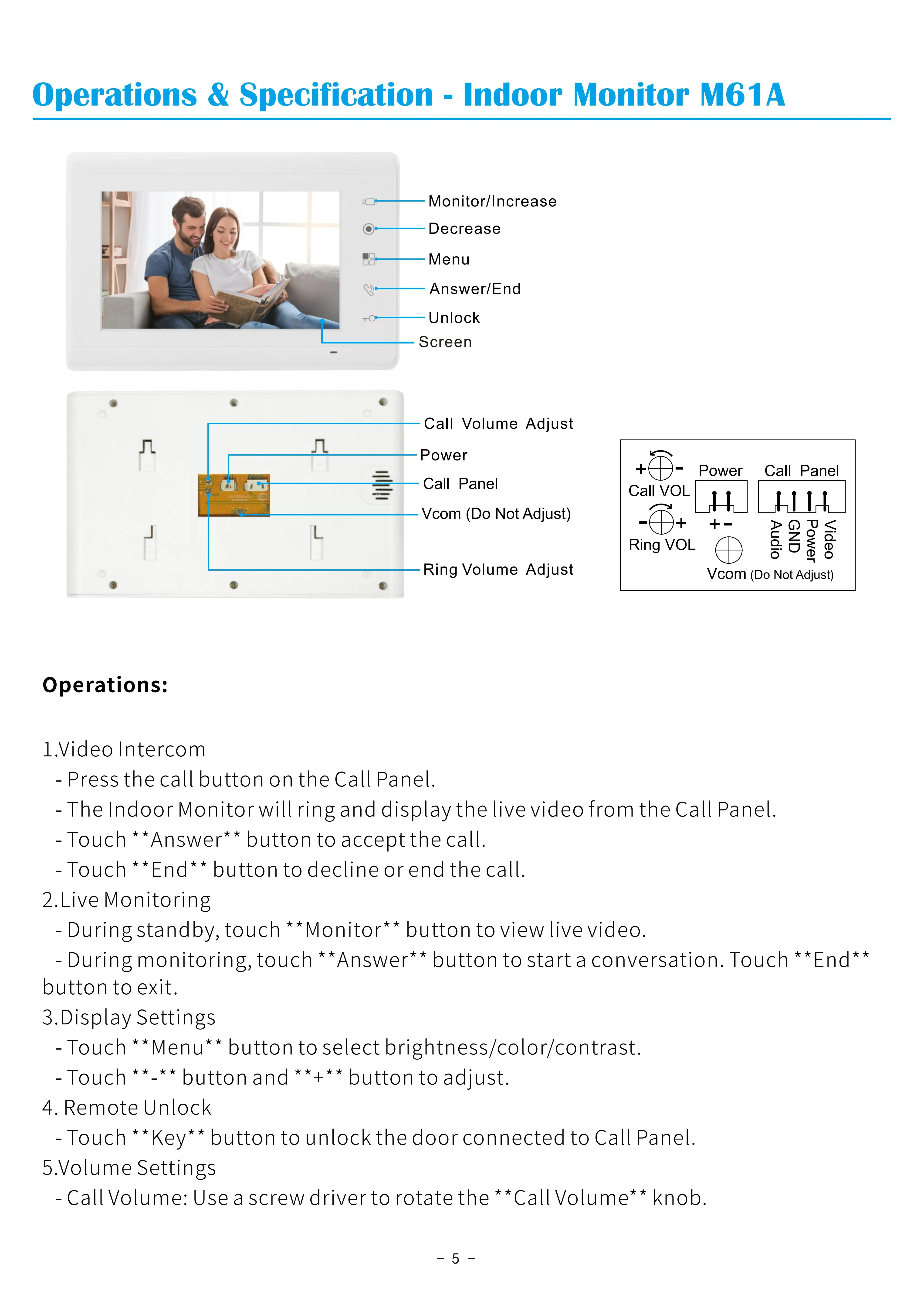 7inch Color Wired Video Intercom System Visual Doorphone Camera Video Doorbell Door Phone Kits for Home IP Villa Apartment M73T