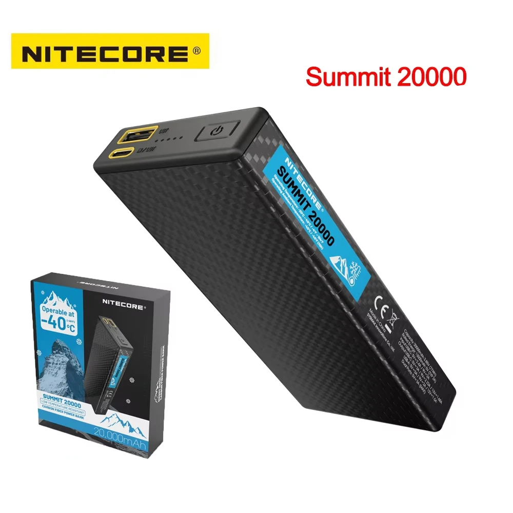 Nitecore SUMMIT 20000mah Carbon Fiber Mobile Power Bank Quick Charge With Charging Cable IPX5 waterproof VS Nitecore NB10000 GEN