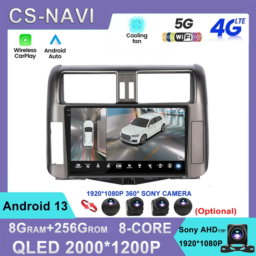 

For Toyota Prado 2010-2013 Multimedia Player GPS Navi Carplay Autoradio Stereo Head Unit 2din Android 13 Car Radio DSP QLED WIFI