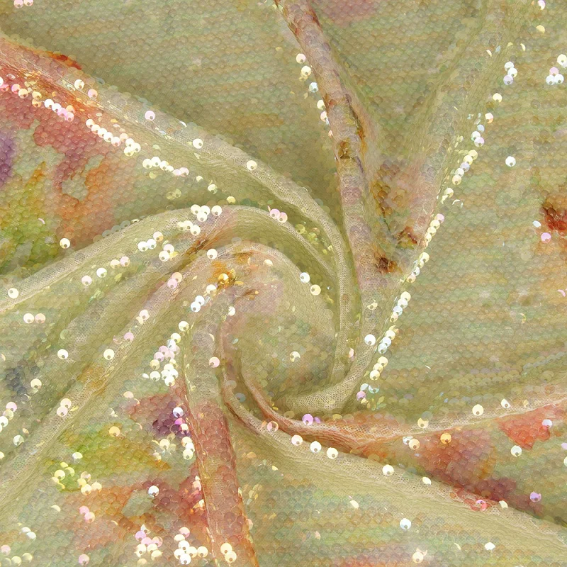 High density printed sequin embroidered fabric, fashionable long skirt sequin fabric, sequence fabric evening dress fabric