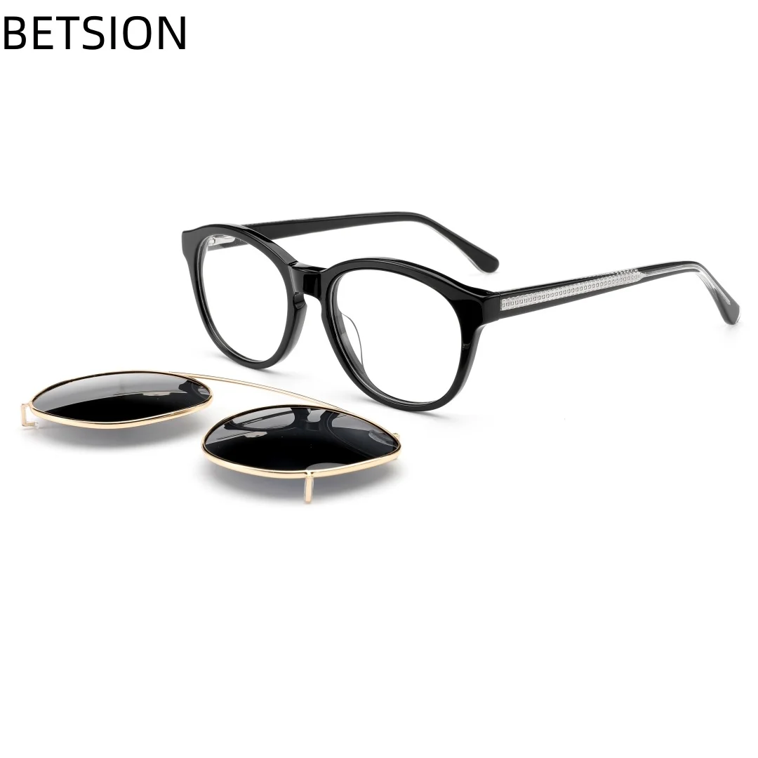 

BETSION Eyeglasses Clip On Polarized Sunglasses Men Women Top Quality Acetate Glasses Frame Brand Vintage