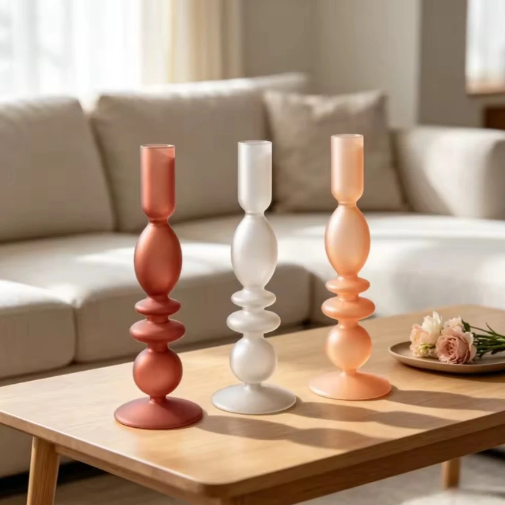 Modern Glass Candlestick Holder Creative Bubble Design Taper Candle Stand for Dining Table Wedding Home Desktop Decoration