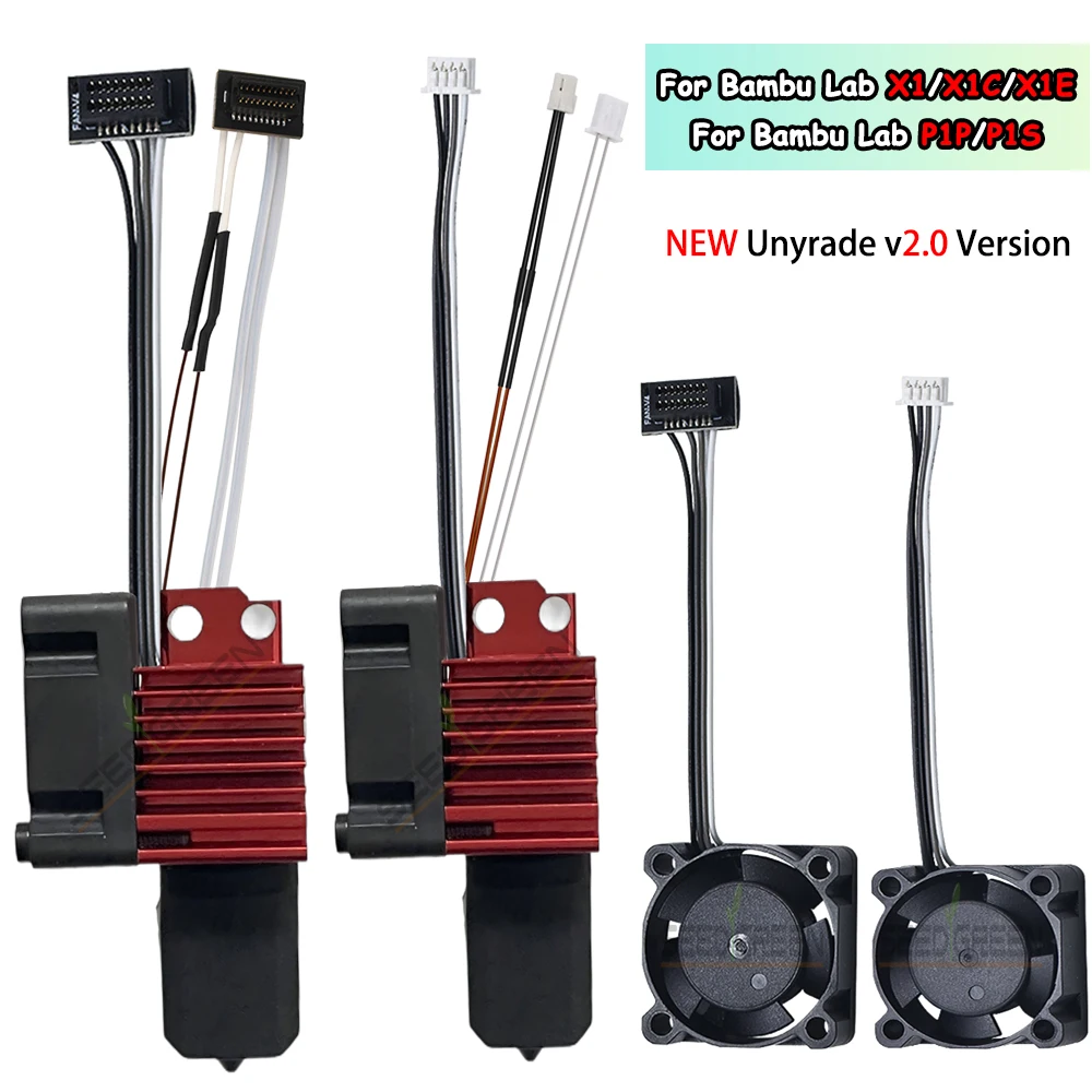 

For Bambu Lab P1P/P1S Hardened Brass Copper 0.2/0.4/0.6/0.8mm Nozzle Metal Hotend With Cooling Fan X1/X1C/X1E 3D Printer Upgrade