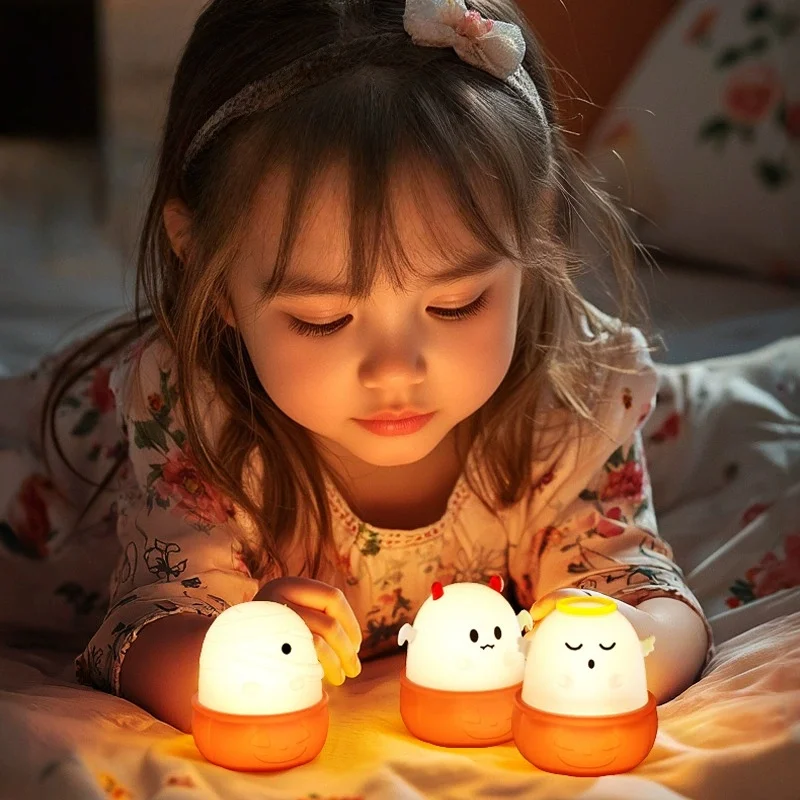 Ghost Halloween Cartoon Pet Sleep Companion Night Light Touch Sensor Led Lamp Usb Rechargeable Kids Bedroom Bedside Light view 2