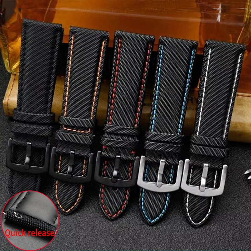 

20mm 21mm 22mm 23mm 24 Nylon Leather Watchband For Tudor Breitling Tissot Omega Men Canvas Watch Strap Butterfly Buckle bracelet