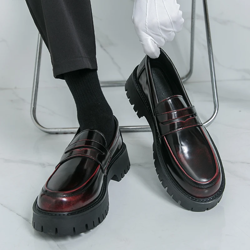 

Brand Spring Men Fashion Business Casual Leather Shoes High Quality Men Comfortable Thick Bottom Set Foot Round Head Le Fu Shoes