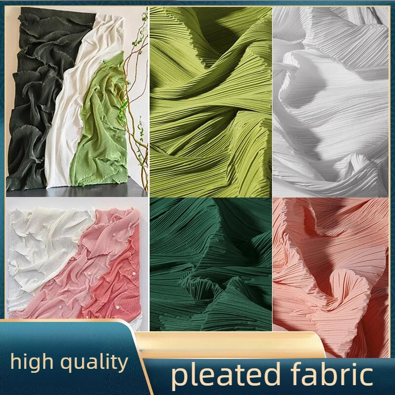 

Pleated Fabric Material Per Meter for Wedding Decorations Designer Clothes DIY Sewing Dresses Cloth Needlework Smooth Plain Pink