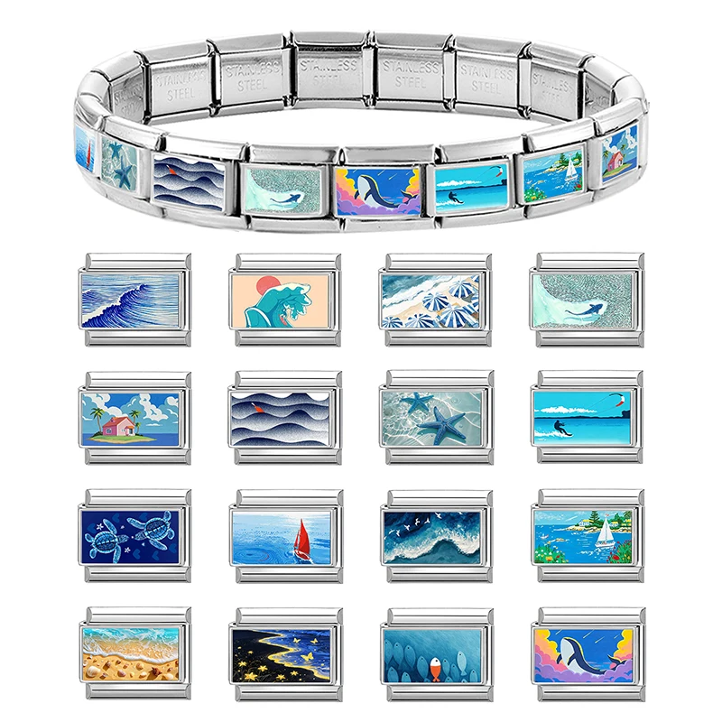 Y2K Süße Katze Blauer Himmel Seestern Italienische Charm-Links Passend für 9mm Edelstahl Damenarmband DIY Schmuckherstellung Geschenk Großhandel – Detail 3