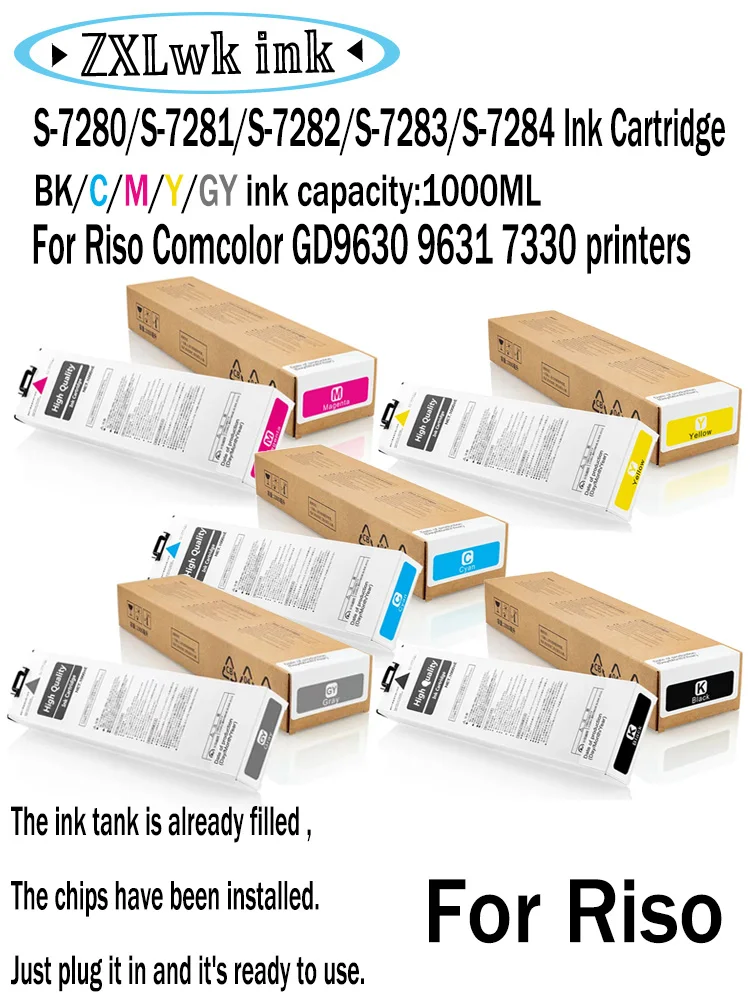 For Riso S-7280 S-7281 S-7282 S-7283 S-7284 Ink Cartridge 7280 Compatible Riso Comcolor GD9630 GD9631 GD7330 Printer with Chip