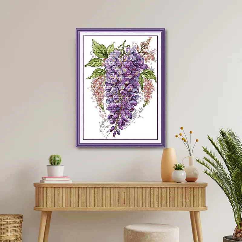 

Soulgift Stamped Pre-Printed Cross Stitch Kits, 9CT/11CT/14CT/16CT Fabric With DMC Threads, Easy To Follow - Wisteria