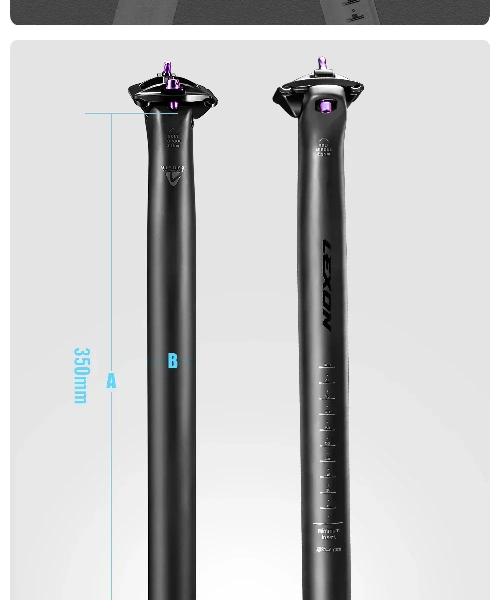 LEXON Ultraleichte Fahrrad-Sattelstütze aus Carbon, 27,2/31,6 mm, zwei Größen, für MTB/Gravel/Rennräder, 350 mm Länge, Fahrrad-Sattelstütze – Detail 3