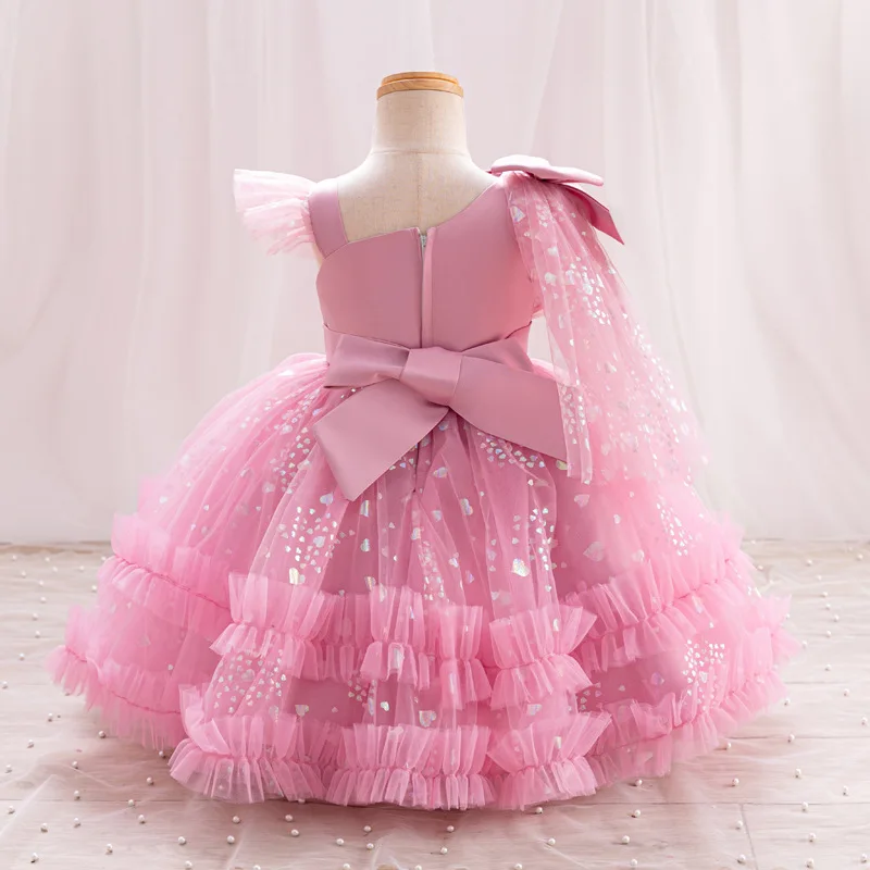 New 0-6-year-old Christmas party elegant evening dress Carnival performance birthday party bow sequins girl princess dress