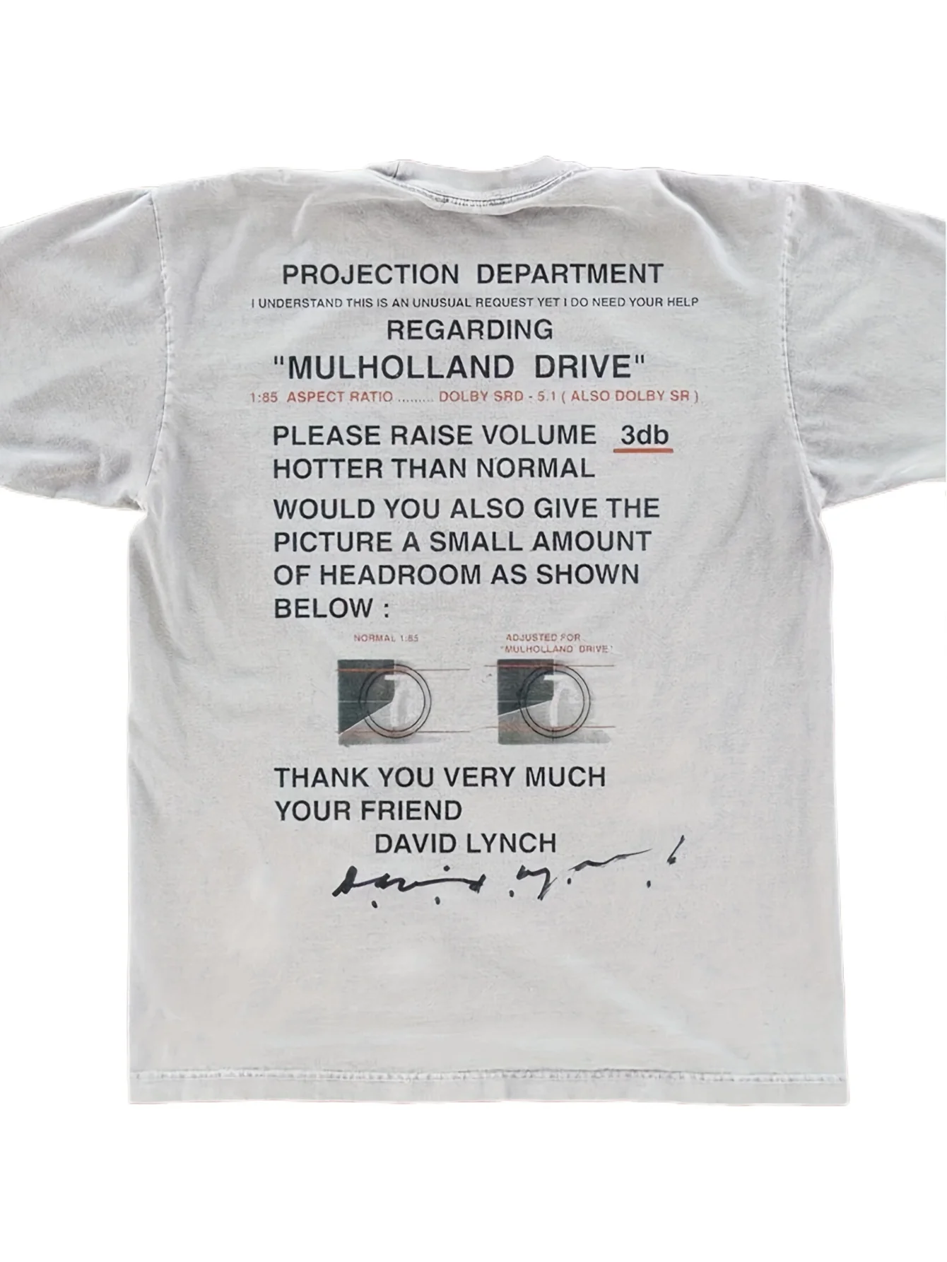 Camiseta con estampado temático de la película de David Lynch - Diseño de Mulholland Road y guía de proyección, camiseta estilo callejero para fanáticos de Lynch