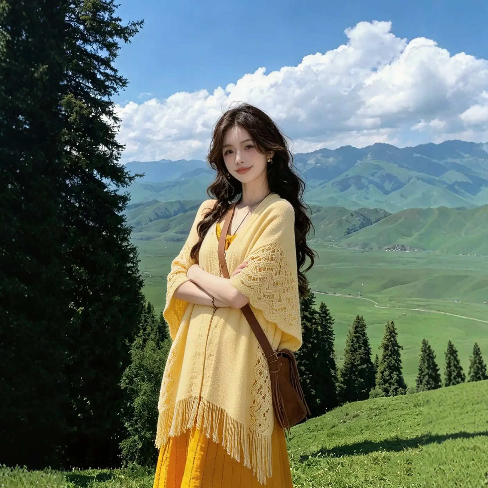 Yellow Knitted Shawl Travel Air Conditioned Room Women's Outerwear Sichuan West Yunnan Xinjiang Sun Protection Cloak Cardigan