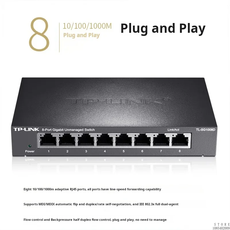 Commutateur Ethernet de gigabit de port de TP-LINK 8 ports 100/1000Mbps, mini boîtier en métal de taille TL-SG1008D non géré de prise et de jeu de bureau