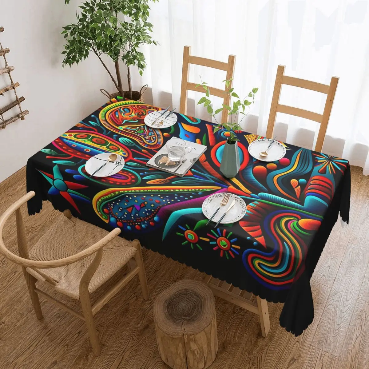 

Huichol мексиканская пряжа в стиле живописи прямоугольная скатерть маслостойкая скатерть для фестиваля вечерние украшения скатерть