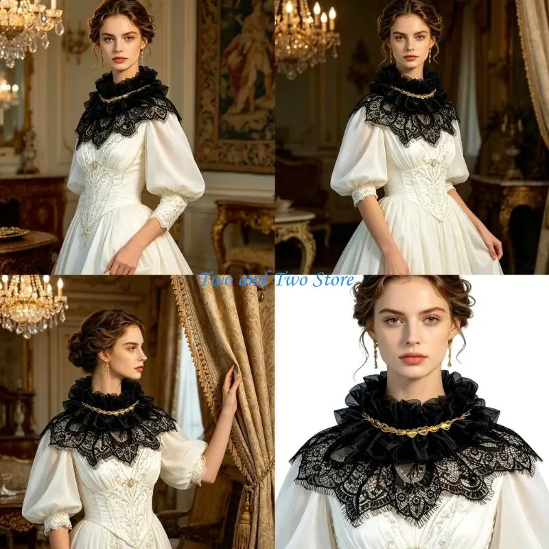 HX6F Stylish Black Lace Choker Neckpiece Detachable Collar Perfect For Prom Event