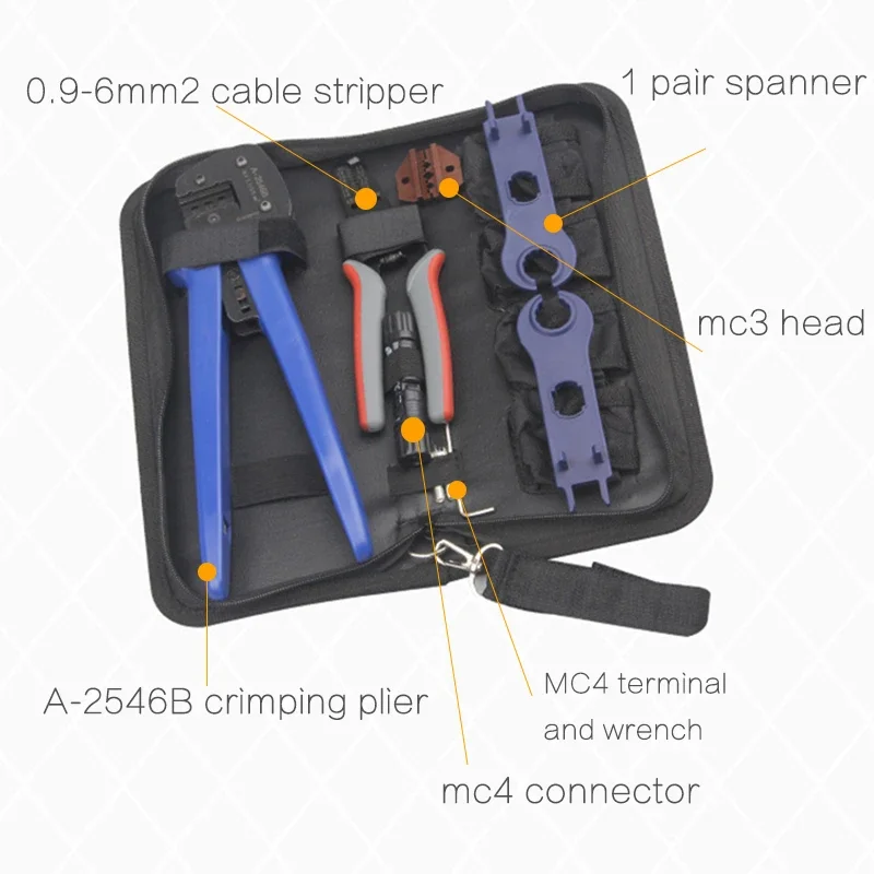 Solar tool kits crimping tool set with MC3 and tyco crimping die set cable stripper spanner tool set