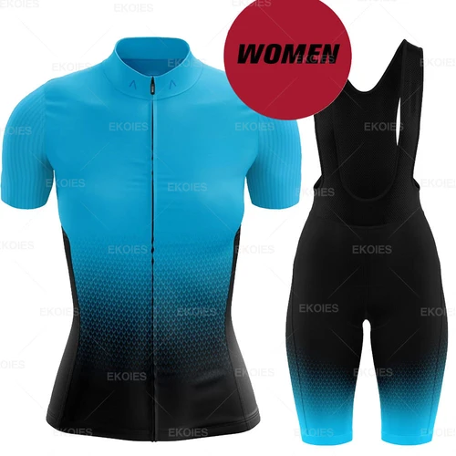 Imagen 2 del producto RAUDAX-ropa de ciclismo para mujer, conjunto de Jersey de manga corta y pantalón con pechera 19d, transpirable, color rosa, para verano, 2022