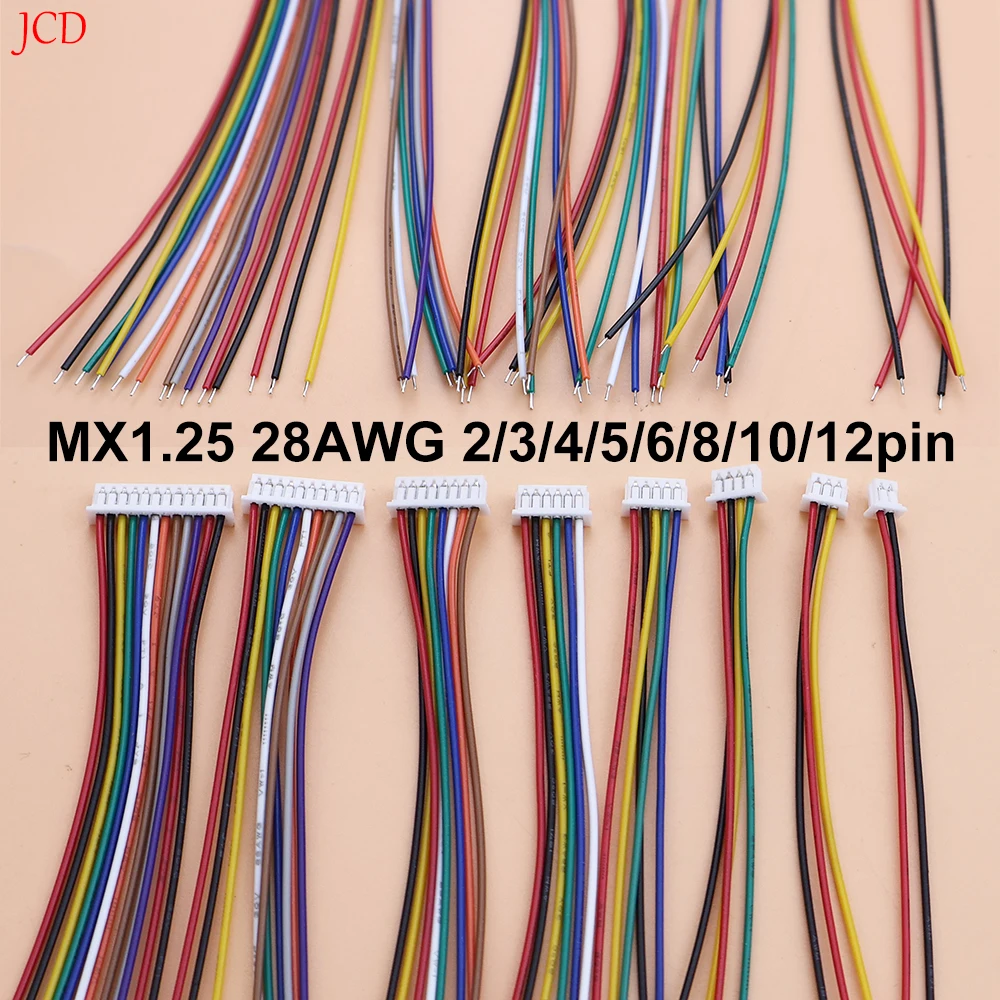 JCD 10PC 1.25mm terminal wire spacing 1.25mm 28awg single head color electronic wire connection wire 2P/3p/4p/5p/6p/8p/10p/12pin