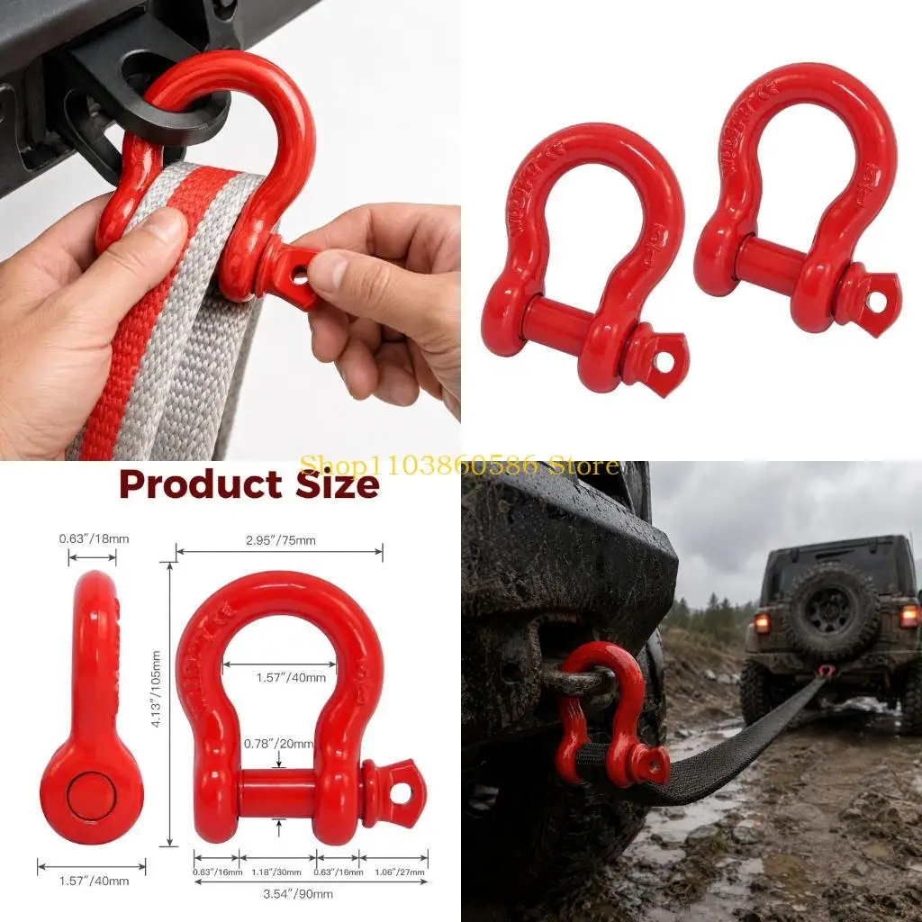242A Bright Red Tow Shackle 1/2 Inch D Shape Hardware with Screw Pin for Vehicle Towing Use, Trailer Hookup Work, and Clear Tool
