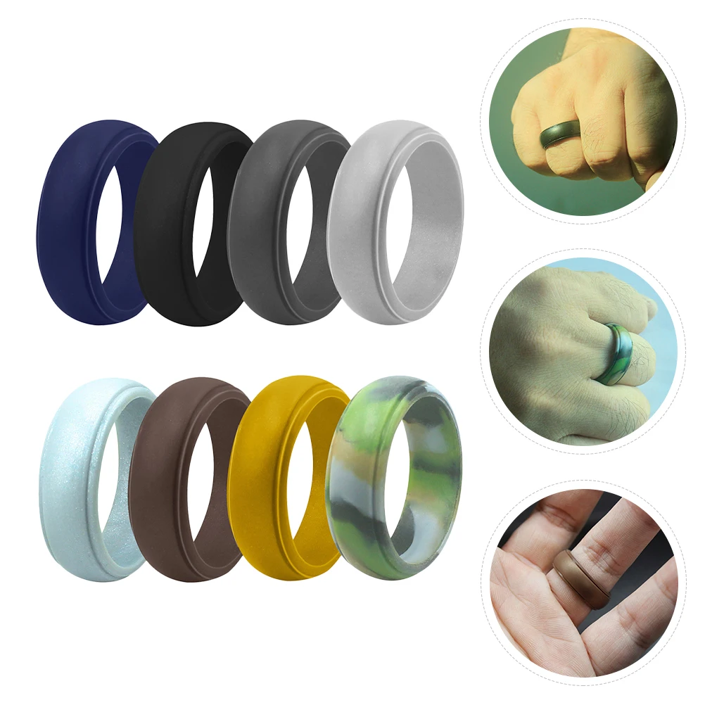 

8 Pcs Silicone Ring Ergonomic Design Rings Band Flexible Bands Silica Gel Wedding Sports Finger