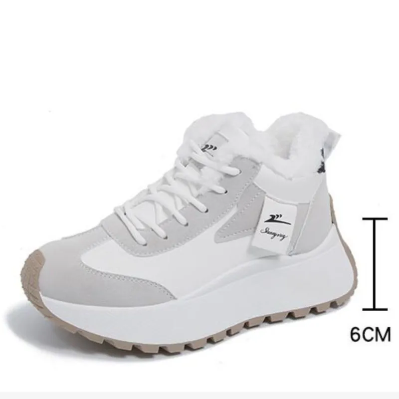 Women's Winter Sneakers with Fur Fashion Walking Shoes With Height Increase Lace-up Design Sport Shoes 35-40