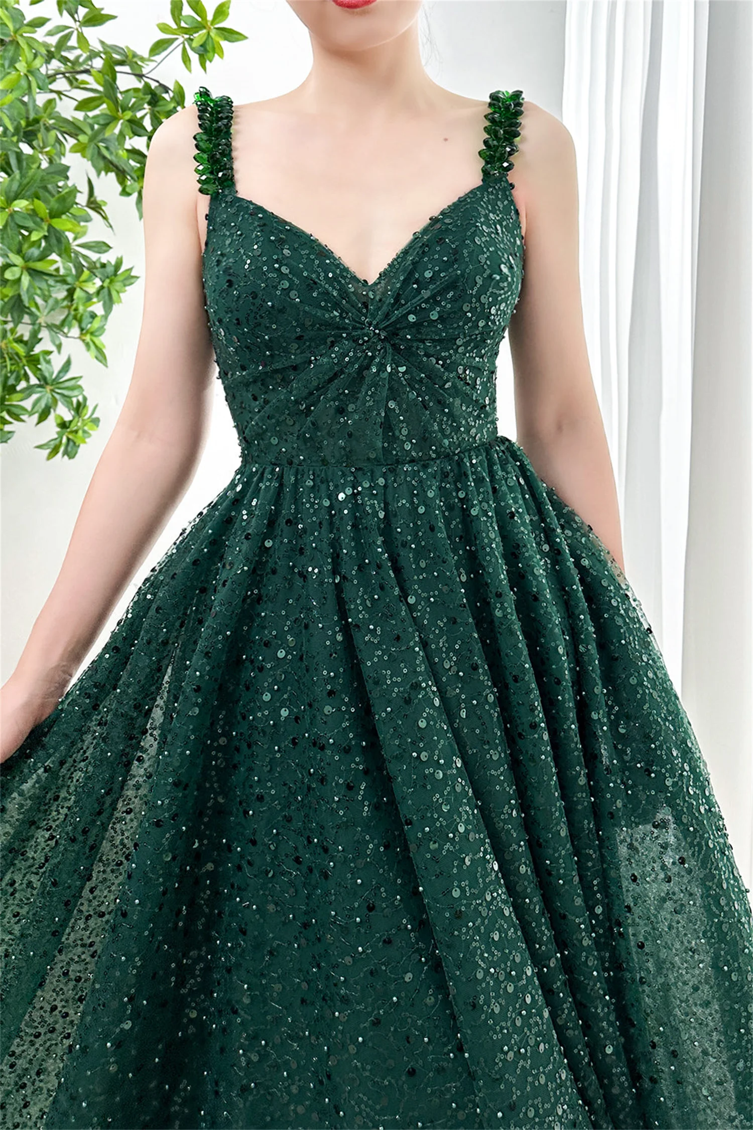 Aileen Back Strap Bead Embroidery Green Happy Sharon Evening Dresses for Formal Occasions Wedding Dress Women Elegant Party Gala