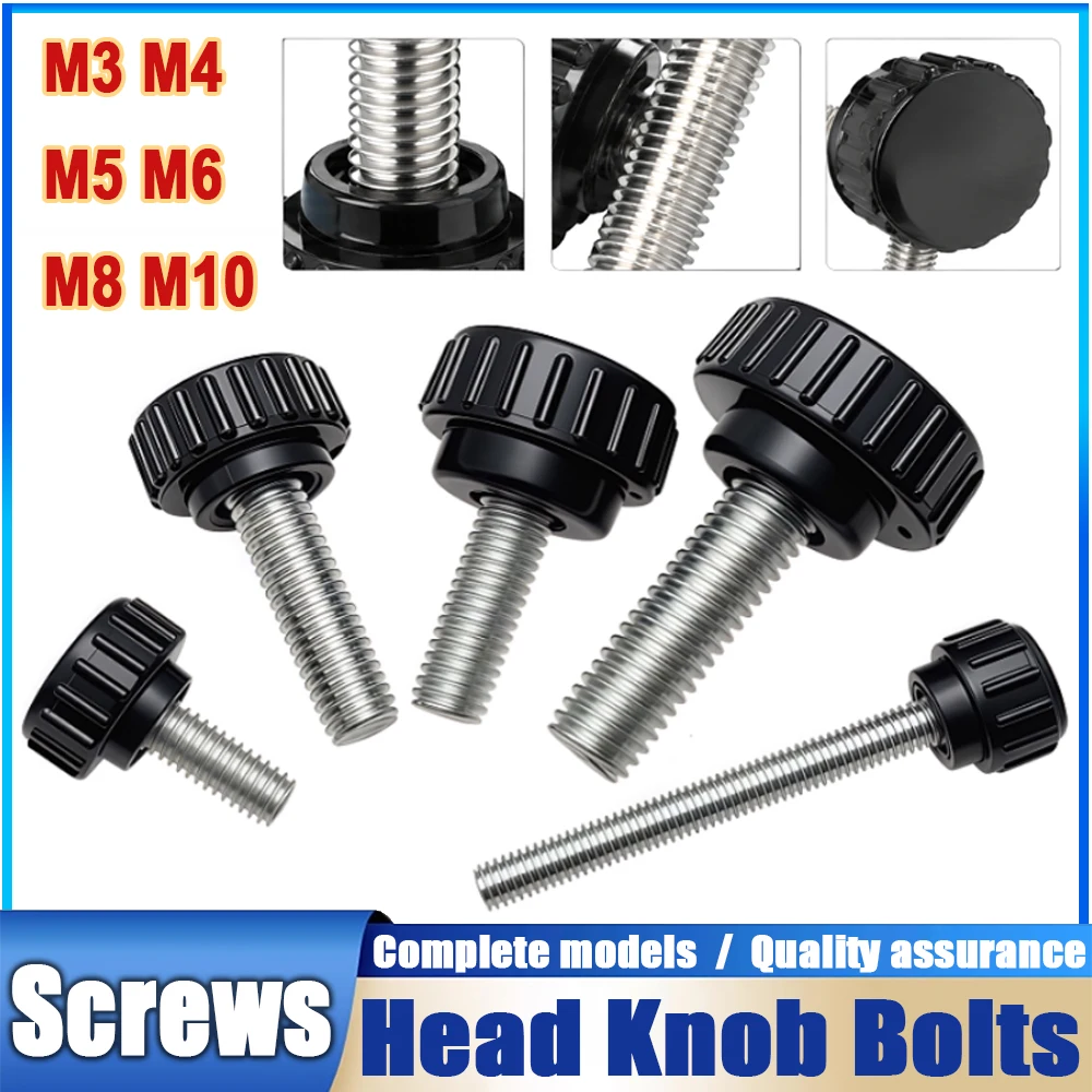 2pcs M3 M4 M5 M6 M8 M10 Carbon steel knurled PP Round Plastic Head Handle Thumb Screw Bakelite Bolt Black Bakelite hand screws