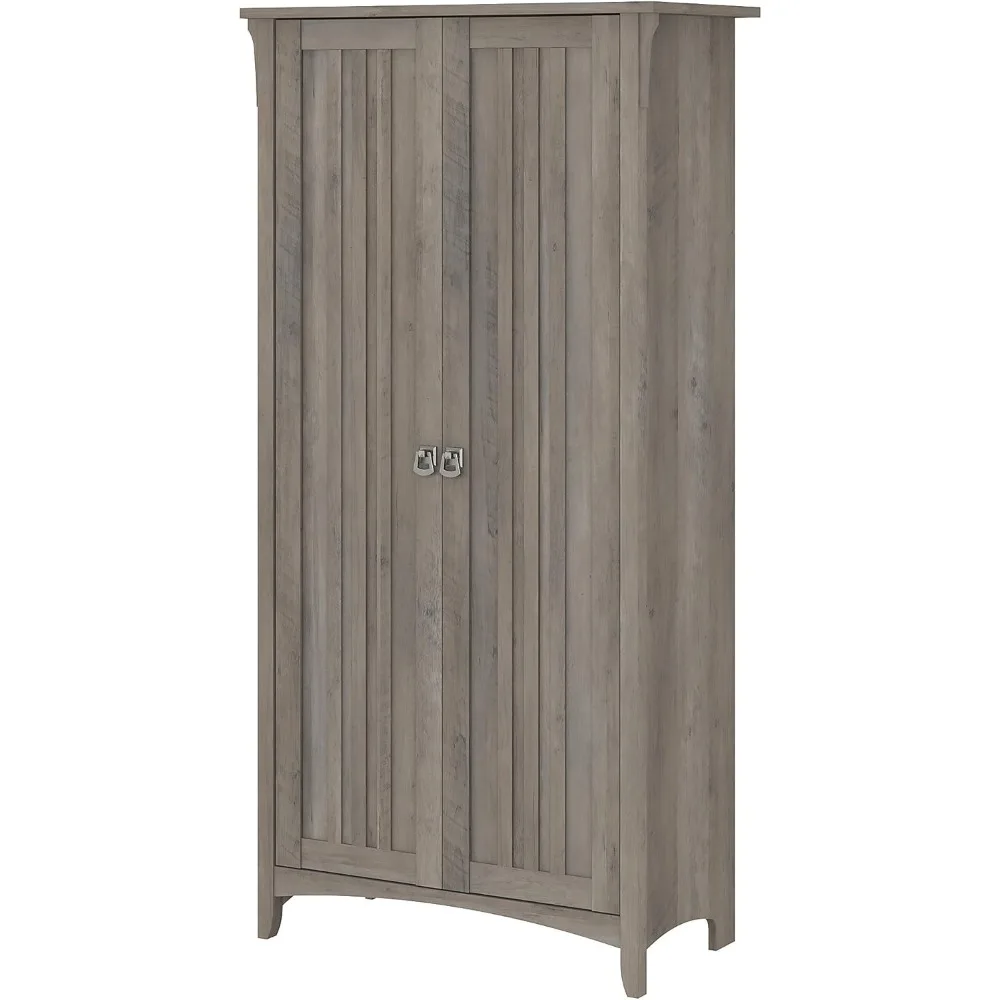 Salinas Bathroom Storage Cabinet with Doors in Pure White and Shiplap Gray