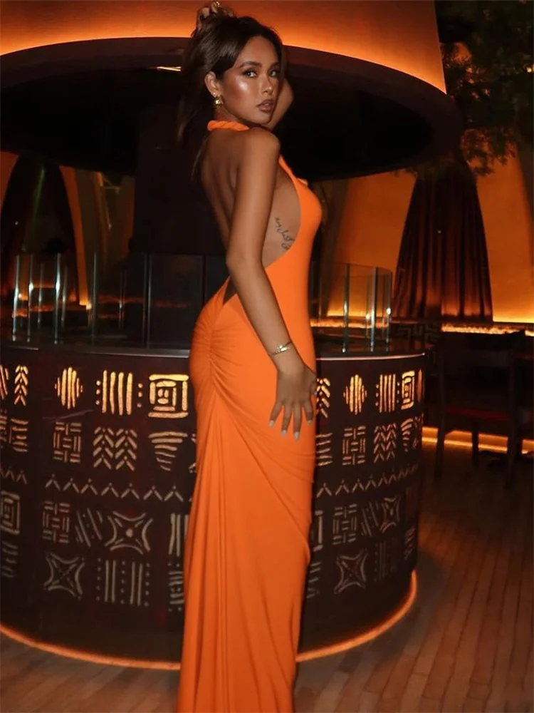 Kliou tissé sangle gaine Maxi robes femmes classique solide Slash cou dos nu froncé moulante femme soirée Banquet robes