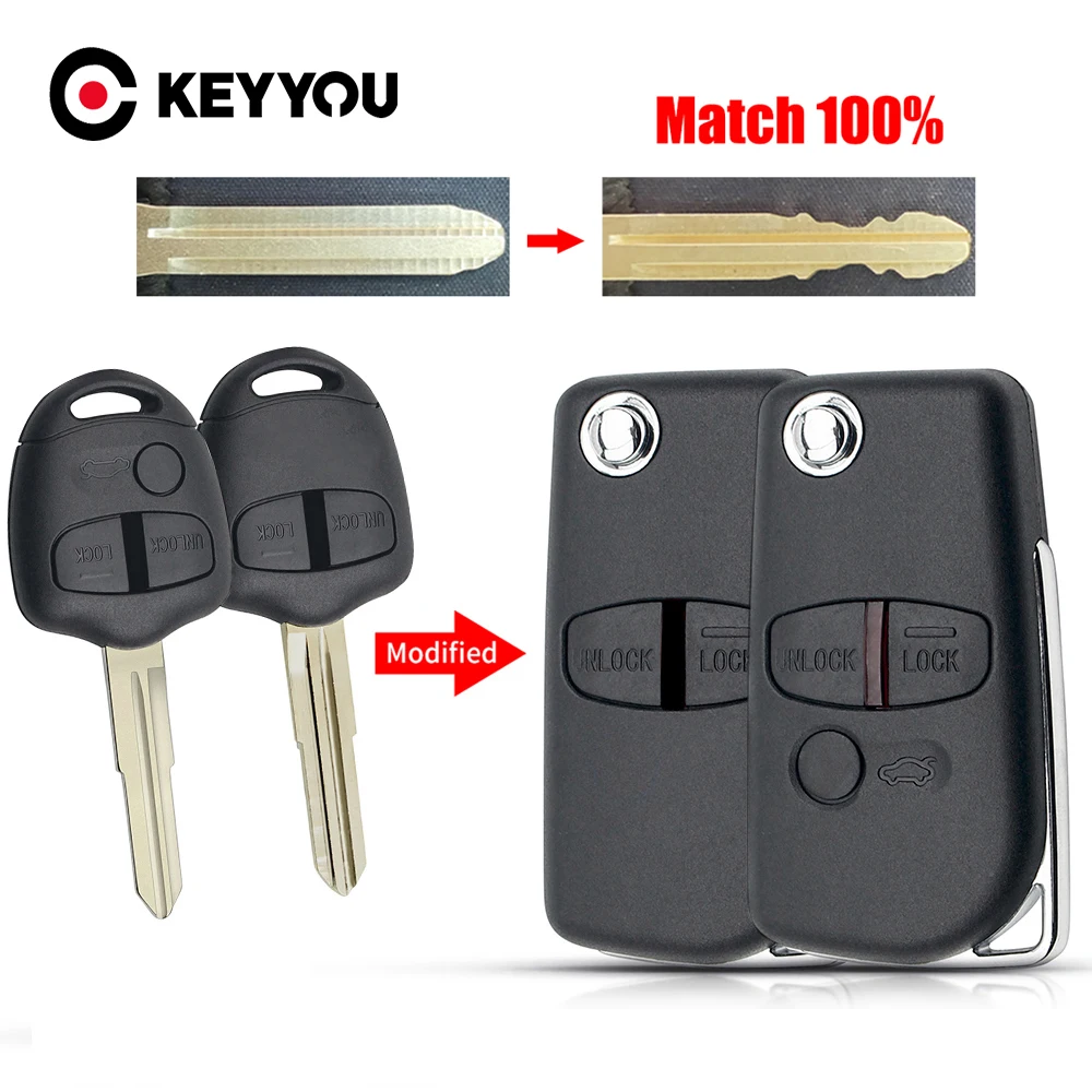 

KEYYOU With Cutting Service Remote Modified Flip Car Key For Mitsubishi Pajero Sport Outlander Grandis LANCER-EX ASX 2/3 Button