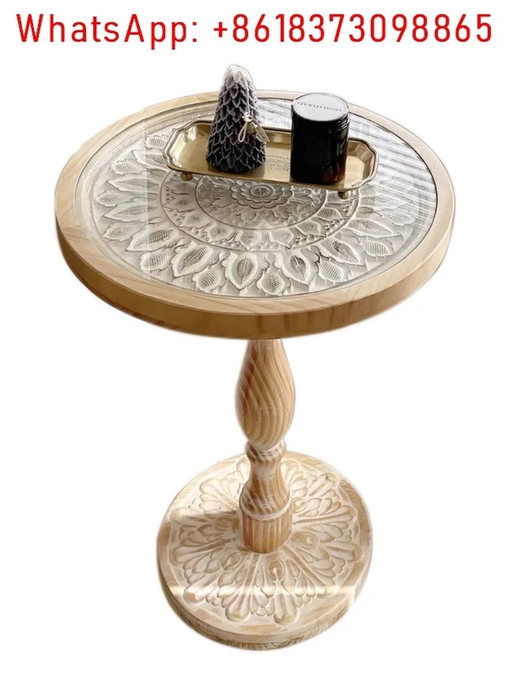 

Coffee Table French Retro Sofa Side Table Solid Wood Antique Corner Table Leisure Small Round Moroccan B&B Carved