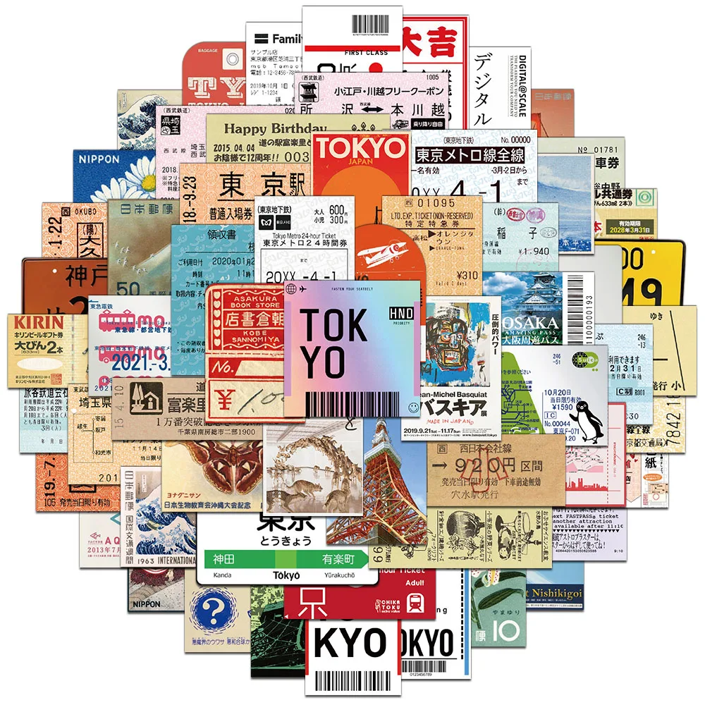50/100PCS Creative Japanese Travel Retro Stickers DIY Phone Cases Notebook Water Cups Personalized Stickers