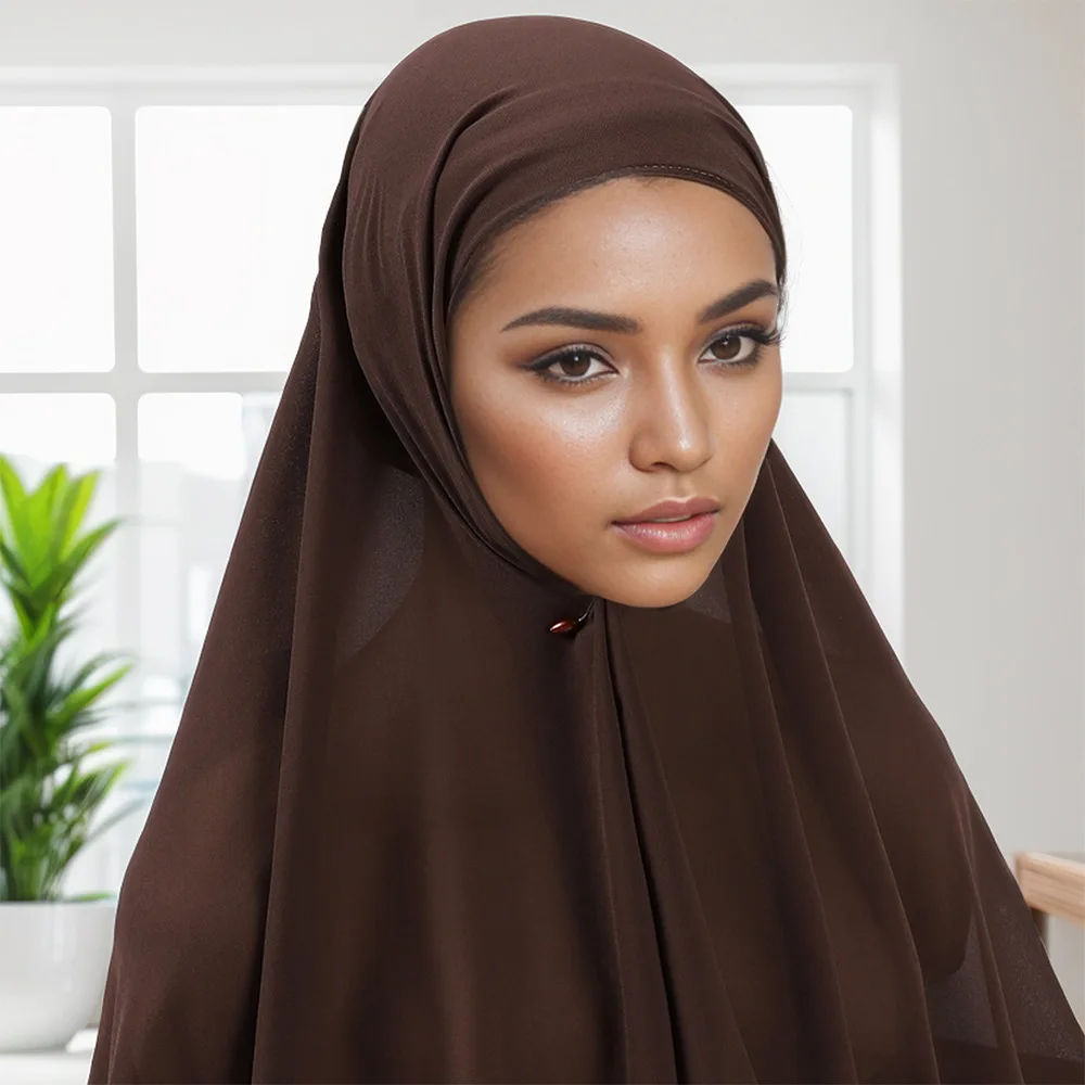 26 Color Ramadan Instant Chiffon Hijab with Undercap Pullover Muslim Headscarf Outdoor Thin Breathable Sunscreen Head Wrap