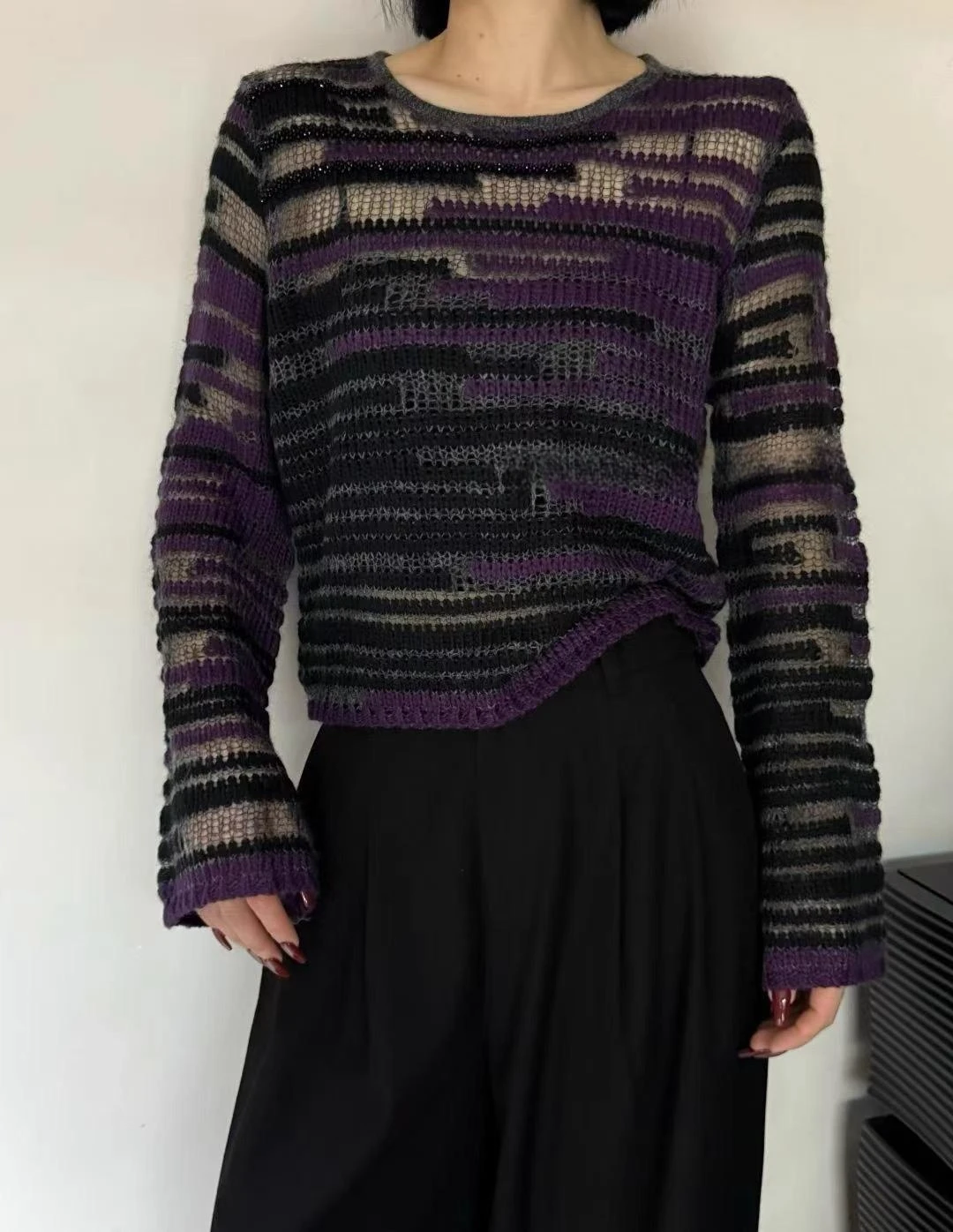 

Свитер в стиле пэчворк с круглым вырезом, женский пуловер в корейском стиле, вязаные пуловеры для похудения, модный топ C32