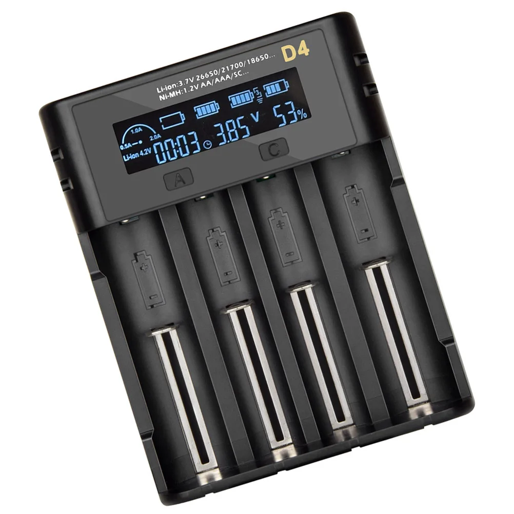 4 Slot Smart LCD for Aa Aaa C F6 Rechargeable Batteries USB Powered Charging Dock with Shut Off