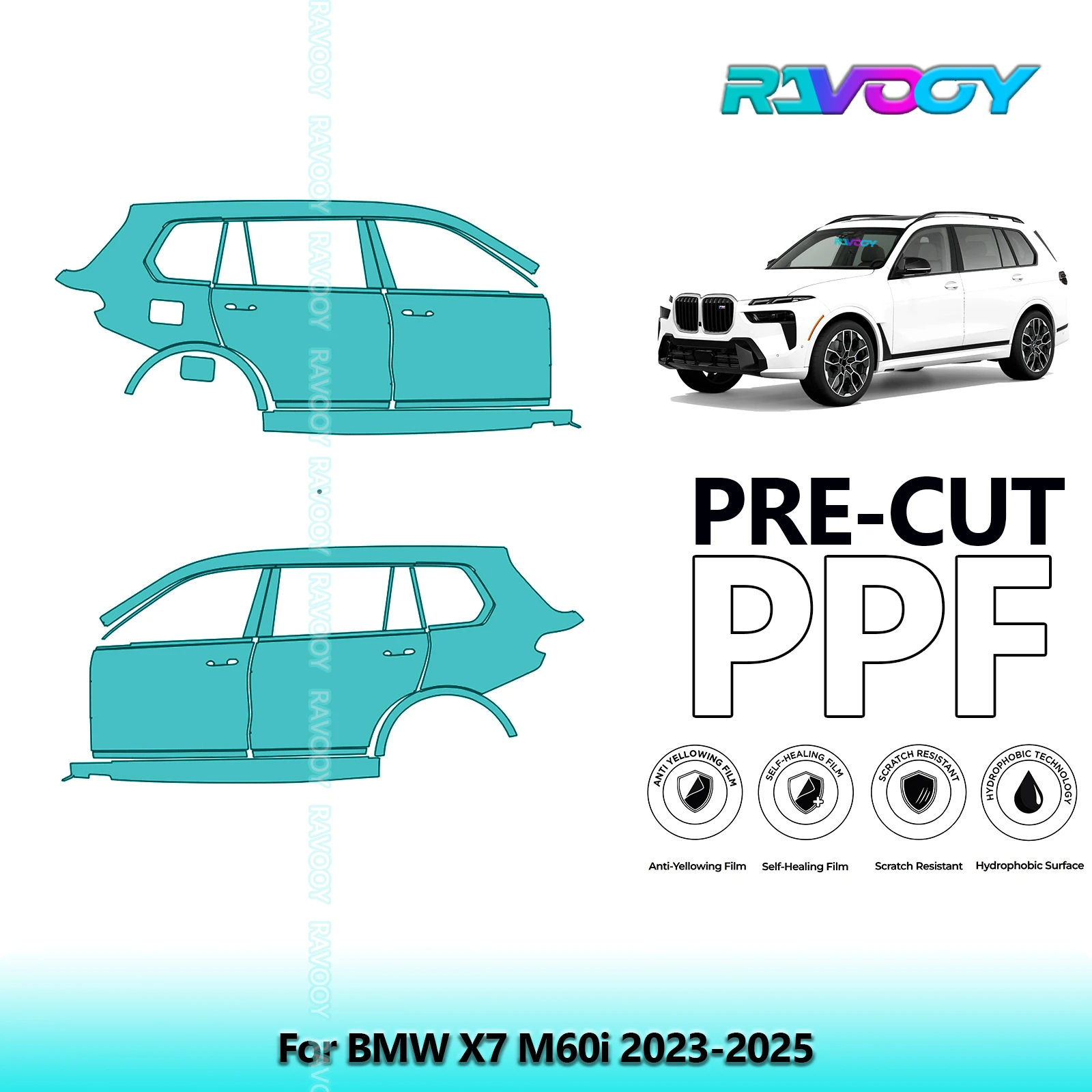 

For BMW X7 M60i 2023-2025 8.5mil Clear Matte Pre-Cut PPF Door & A/B Pillar Kit TPU Paint Protection Film Set