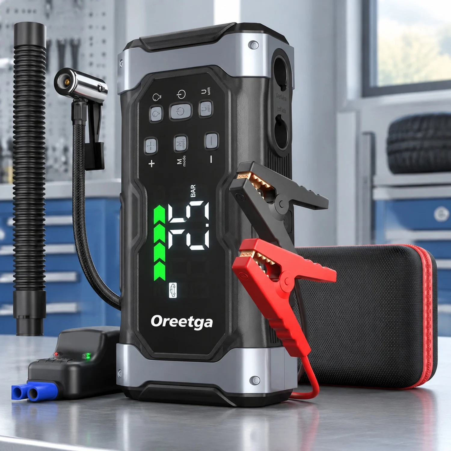 Upgraded 9000A Car Jump Starter with Air Inflator/Deflator Compressor, 9 in 1 Portable Jumper Box Power Pack Charger (All