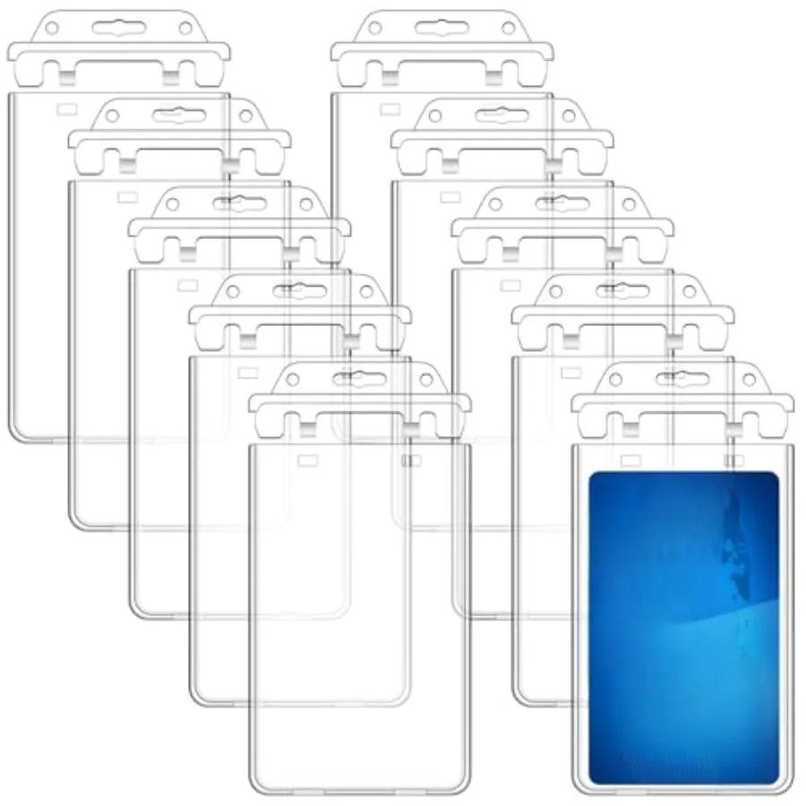 

0 Pack Permanent Locking Hard Plastic Badge Holder Vertical Clear ID Badge Holder Heavy Duty Protector Case for Office School C