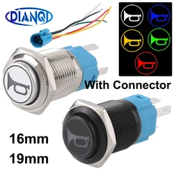 16/19mm 12V24V Momentary Speaker Horn Push Button switches Toggle Switch 1NO1NC SPDT with Pre-Wiring Socket  for Car Auto reset