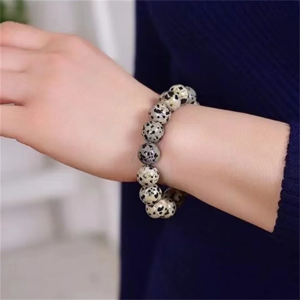 Natural Stone Charm Bracelet for Women 6-12mm Black White Spots Round Beads Jewelry Energy Cured  Beading Gift Girls Parts